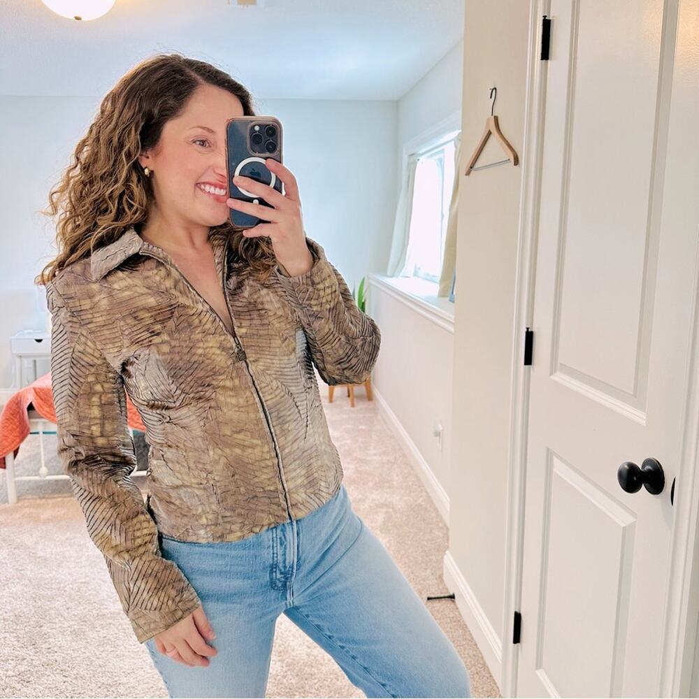 Vintage Joseph Ribkoff Brown Animal Printed Metallic Jacket Small